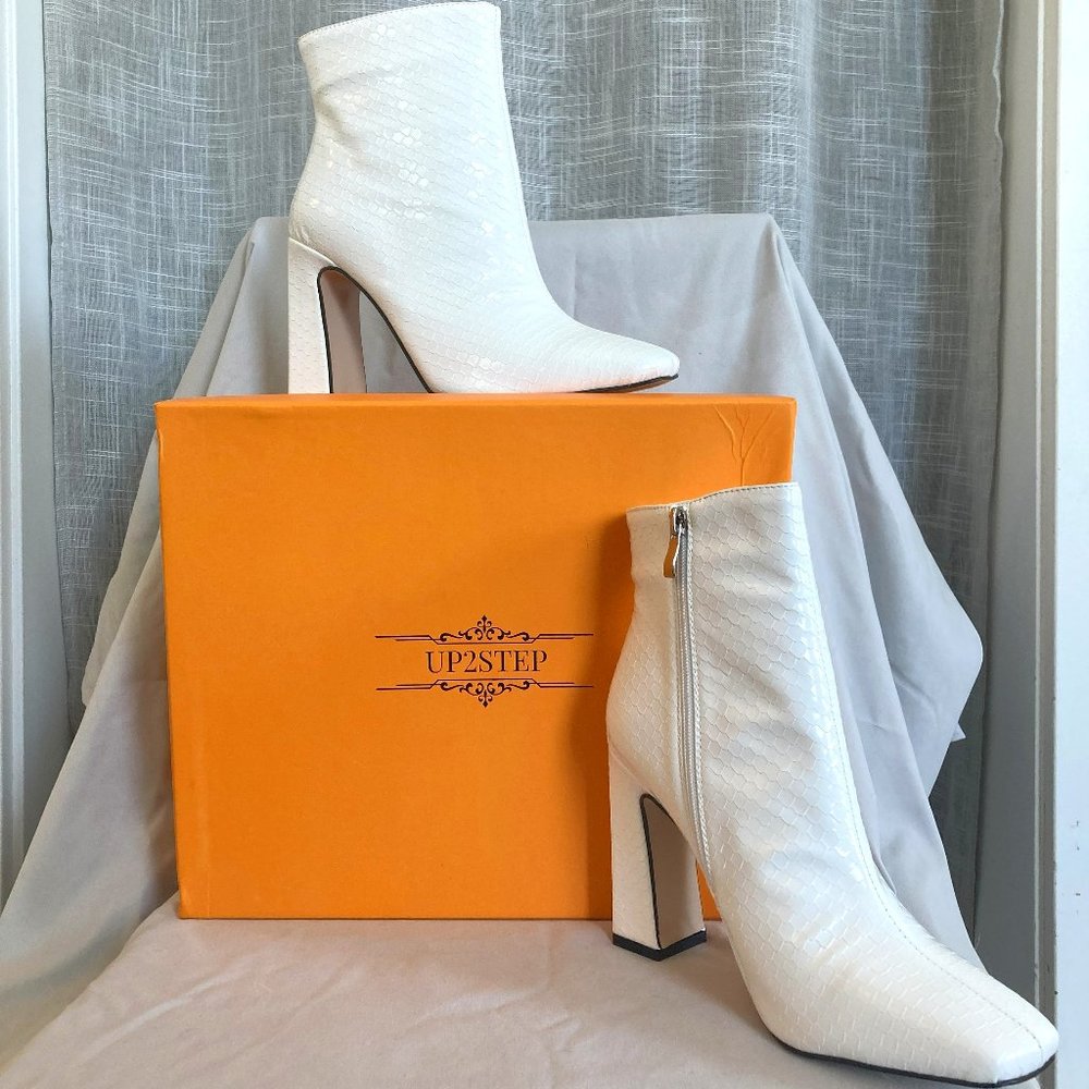 Up to Step White Snake Skin Booties